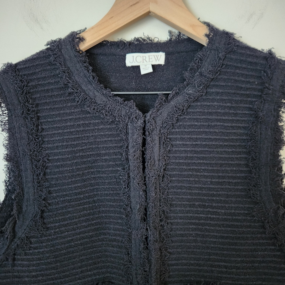 J. Crew Black Textured Fringe Trim Sleeveless Vest - Picture 3 of 11